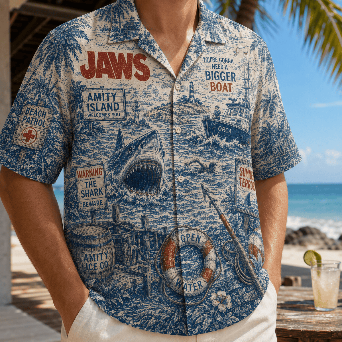 PREMIUM JAWS HAWAIIAN SHIRT TTNL