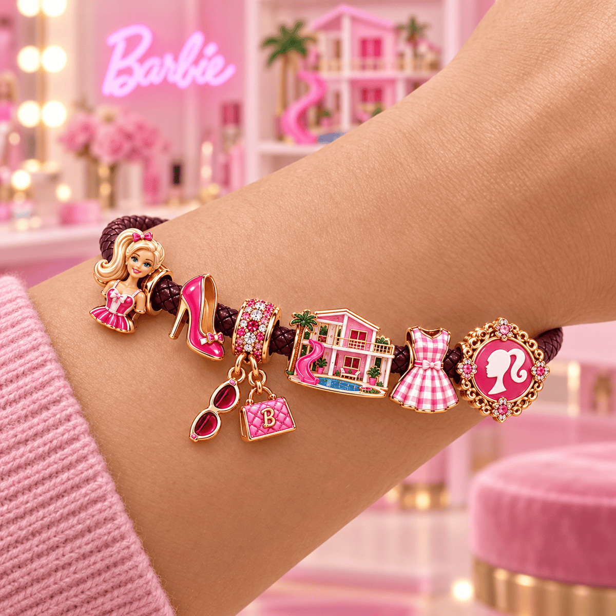 BBDL Braided Leather Charm Bracelet Set NHVH